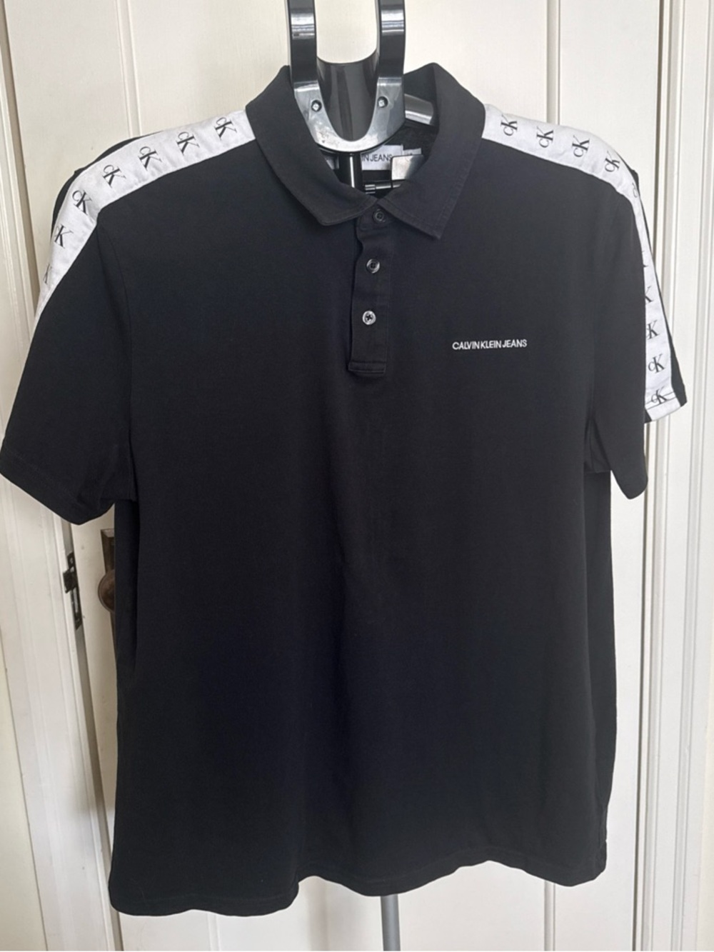 Calvin Klein Jeans Black Polo with White Logo Tape